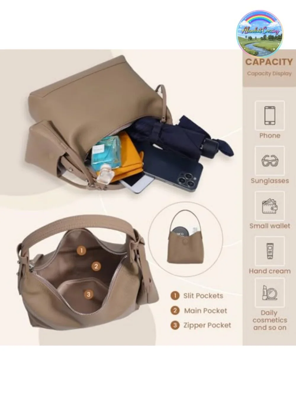 Genuine Leather Crossbody Bag Slouchy Hobo Shoulder Bag Adjustable Strap